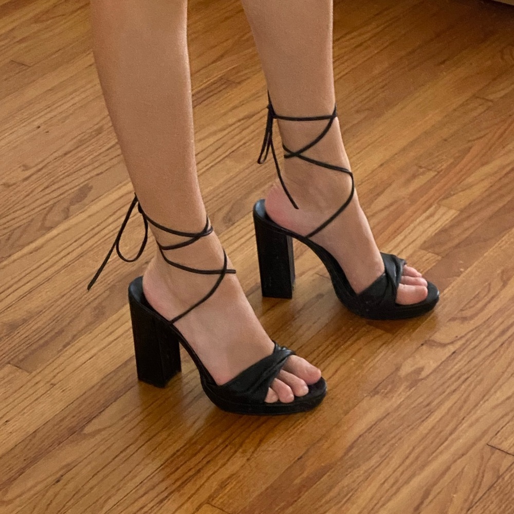 Platform lace up black heels